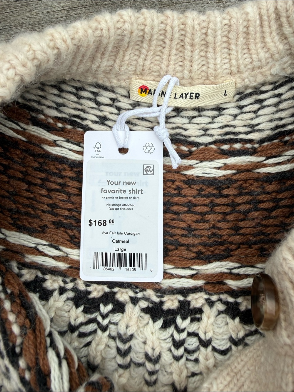 Marine Layer Women’s Ava Fair Isle Button-Up Cardigan - Beige, Brown, Black - Picture 2 of 3